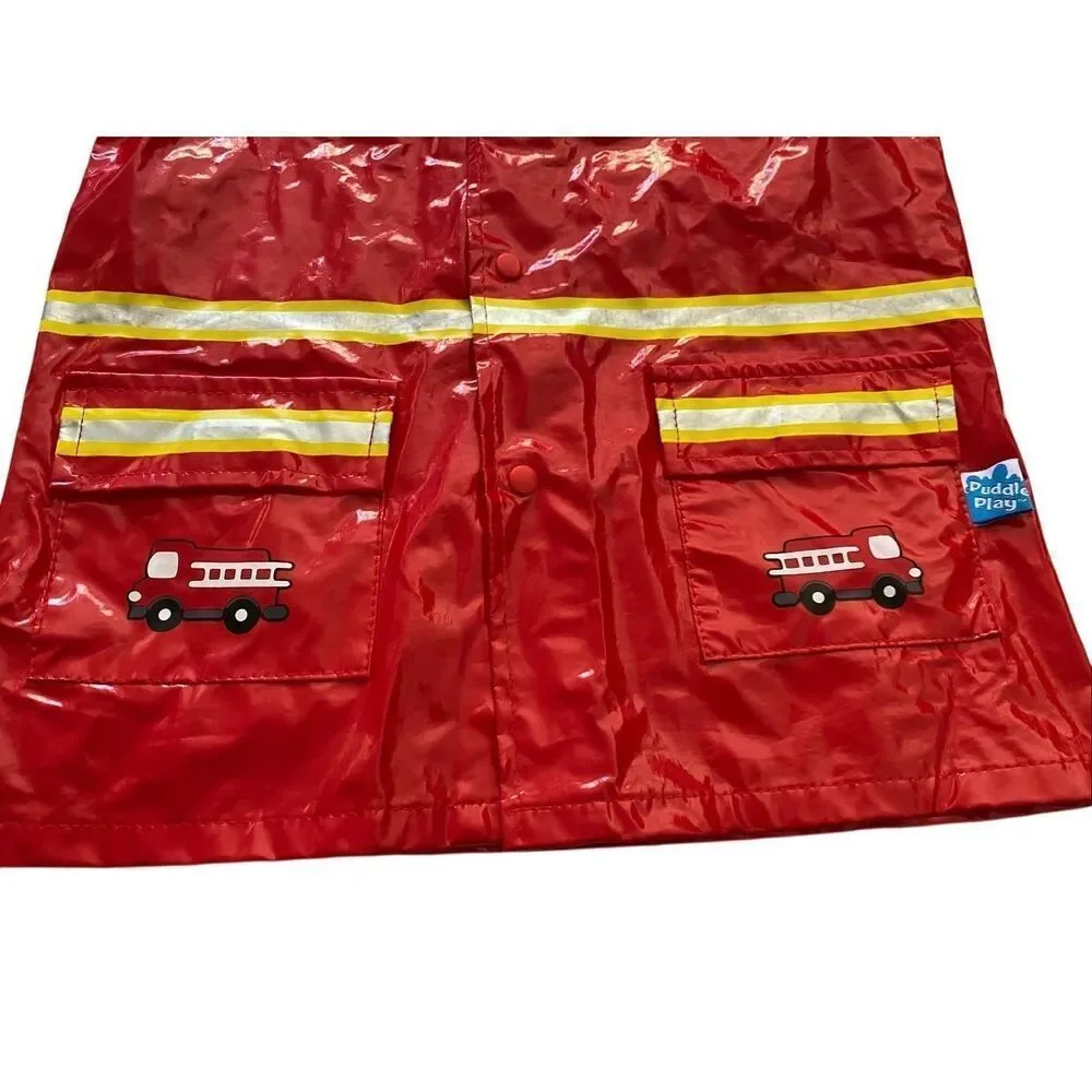 Puddle Play Little Boys XS Red Fireman Raincoat Outerwear Hooded Waterproof
